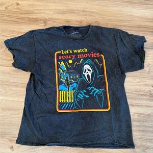 Black Graphic Tee with Scary Movie Print